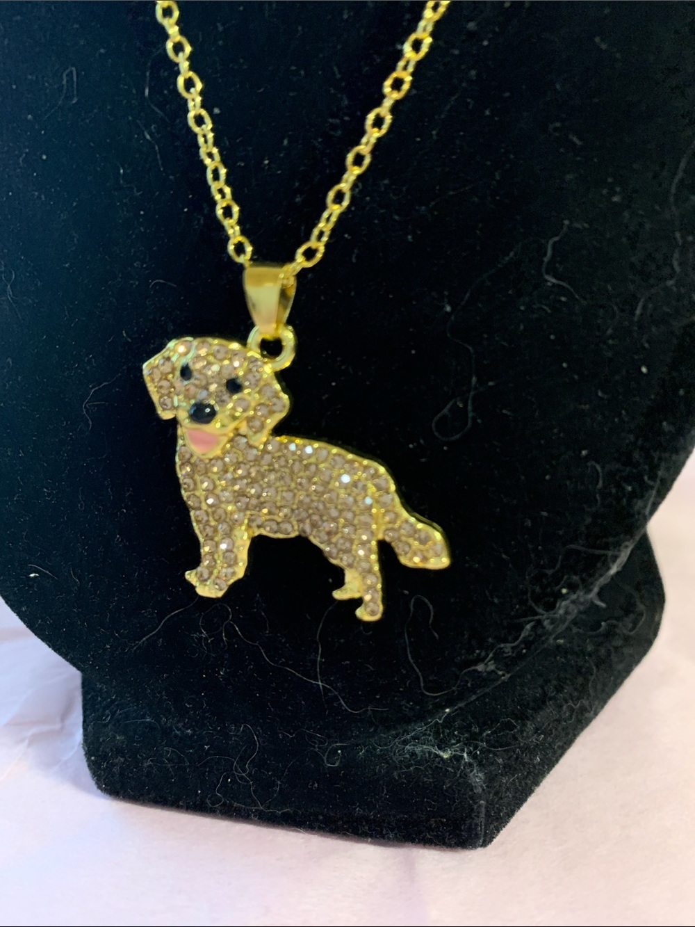 Gold Dog Silhouette Pendant Necklace - Sparkling Golden Retriever